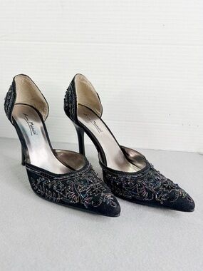 Anne Mitchell Black Beaded Embellished D'orsay Heels Size 8 Wedding Dressy